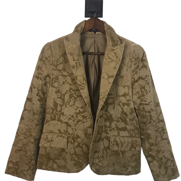 Theory Womens Crushed Velvet Blazer Size Medium Floral Baroque Gold Classic HTF